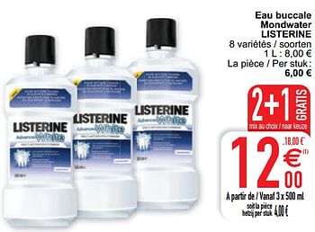Promoties Eau buccale mondwater listerine - Listerine - Geldig van 30/06/2020 tot 06/07/2020 bij Cora