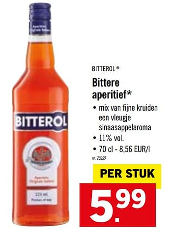 Promoties Bittere aperitief - Bitterol - Geldig van 06/07/2020 tot 11/07/2020 bij Lidl
