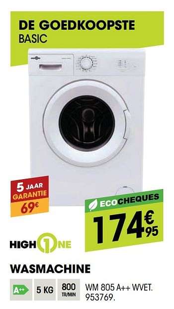 Promoties Highone wasmachine wm 805 a++ wvet - HighOne - Geldig van 01/07/2020 tot 19/07/2020 bij Electro Depot