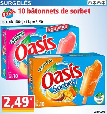Promoties 10 bâtonnets de sorbet - Oasis - Geldig van 01/07/2020 tot 07/07/2020 bij Norma