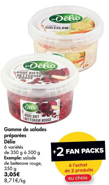 Promoties Gamme de salades préparées délio salade de betterave rouge - Delio - Geldig van 01/07/2020 tot 13/07/2020 bij Carrefour