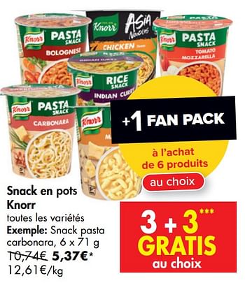 Promoties Snack en pots knorr snack pasta carbonara - Knorr - Geldig van 01/07/2020 tot 13/07/2020 bij Carrefour