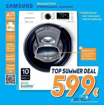 Promoties Samsung wasmachine ww81k6404qw - Samsung - Geldig van 01/07/2020 tot 31/07/2020 bij Krefel