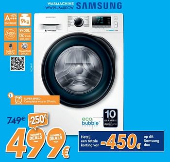 Promotions Samsung wasmachine ww91j6400cw - Samsung - Valide de 01/07/2020 à 31/07/2020 chez Krefel