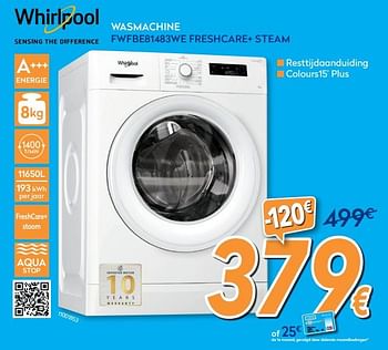 Promoties Whirlpool wasmachine fwfbe81483we freshcare+ steam - Whirlpool - Geldig van 01/07/2020 tot 31/07/2020 bij Krefel