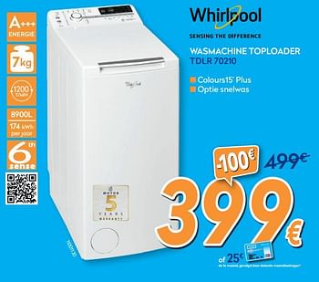Promoties Whirlpool wasmachine toploader tdlr 70210 - Whirlpool - Geldig van 01/07/2020 tot 31/07/2020 bij Krefel