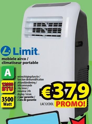 Promoties Limit mobiele airco - climatiseur portable lac12cool - Limit - Geldig van 01/07/2020 tot 31/08/2020 bij ElectroStock