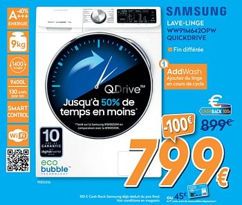 Promotions Samsung lave-linge ww91m642opw quickdrive - Samsung - Valide de 01/07/2020 à 31/07/2020 chez Krefel