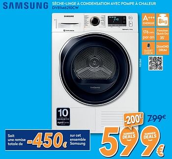 Promoties Samsung sèche-linge à condensation avec pompe à chaleur dv81m6210cw - Samsung - Geldig van 01/07/2020 tot 31/07/2020 bij Krefel