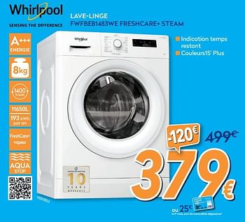 Promotions Whirlpool lave-linge fwfbe81483we freshcare+ - Whirlpool - Valide de 01/07/2020 à 31/07/2020 chez Krefel