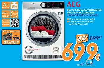 Promotions Aeg sèche-linge à condensation avec pompe à chaleur t8dec95s absolute care - AEG - Valide de 01/07/2020 à 31/07/2020 chez Krefel