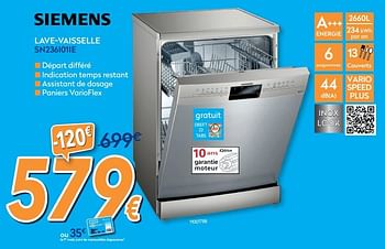 Promotions Siemens lave-vaisselle sn236i01ie - Siemens - Valide de 01/07/2020 à 31/07/2020 chez Krefel