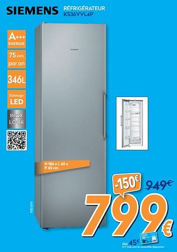 Promotions Siemens réfrigérateur ks36vvl4p - Siemens - Valide de 01/07/2020 à 31/07/2020 chez Krefel