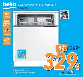 Promotions Beko lave-vaisselle full intégrable din24215 - Beko - Valide de 01/07/2020 à 31/07/2020 chez Krefel