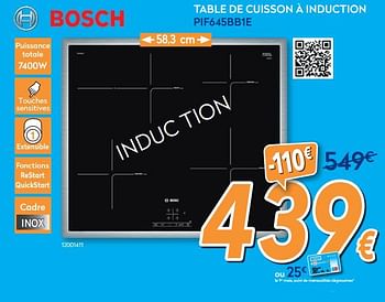 Promotions Bosch table de cuisson à induction pif645bb1e - Bosch - Valide de 01/07/2020 à 31/07/2020 chez Krefel