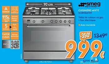 Promotions Smeg cuisinière mixte scb90mfx9 - Smeg - Valide de 01/07/2020 à 31/07/2020 chez Krefel