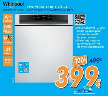 Promotions Whirlpool lave-vaisselle intégrable wbc 3c26 p x - Whirlpool - Valide de 01/07/2020 à 31/07/2020 chez Krefel