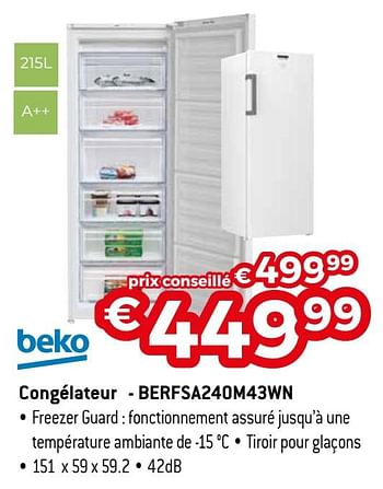 Promoties Beko congélateur - berfsa240m43wn - Beko - Geldig van 22/06/2020 tot 31/07/2020 bij Exellent