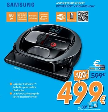 Promotions Samsung aspirateur robot powerbot vr10m703ngw - Samsung - Valide de 01/07/2020 à 31/07/2020 chez Krefel