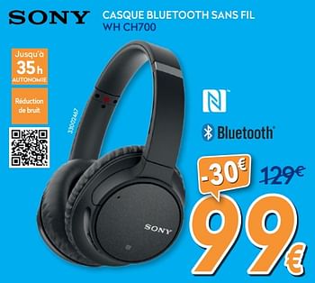 Promotions Sony casque bluetooth sans fil wh ch700 - Sony - Valide de 01/07/2020 à 31/07/2020 chez Krefel