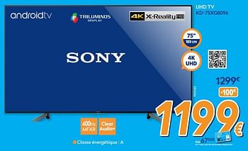 Promotions Sony uhd tv kd-75xg8096 - Sony - Valide de 01/07/2020 à 31/07/2020 chez Krefel