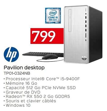 Promoties Hp pavilion desktop tp01-0324nb - HP - Geldig van 22/06/2020 tot 31/07/2020 bij Selexion
