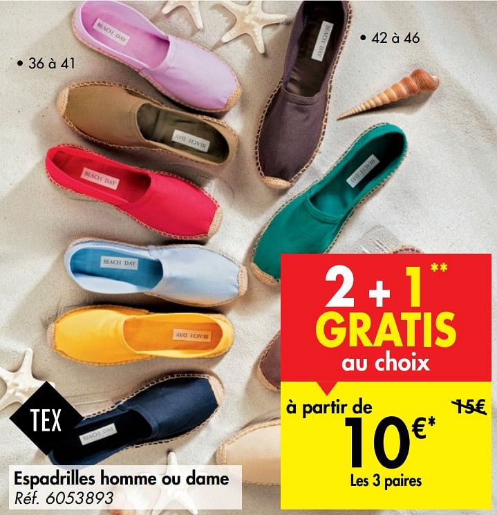 Tex Espadrilles homme ou dame En promotion chez Carrefour