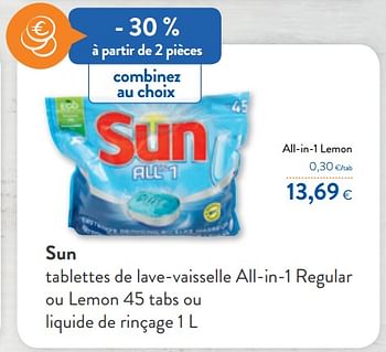 Promotions Sun tablettes de lave-vaisselle all-in-1 lemon - Sun - Valide de 01/07/2020 à 14/07/2020 chez OKay