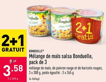 Promotions Mélange de maïs salsa bonduelle - Bonduelle - Valide de 07/07/2020 à 17/07/2020 chez Aldi