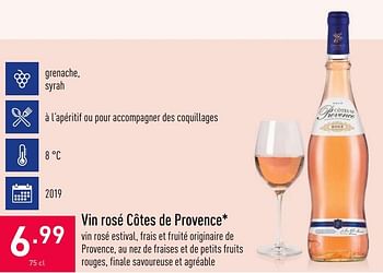 Promotions Vin rosé côtes de provence - Vins rosé - Valide de 07/07/2020 à 17/07/2020 chez Aldi