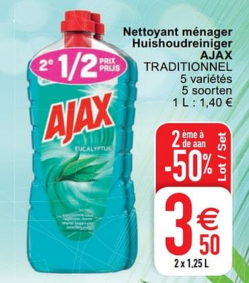 Promoties Nettoyant ménager huishoudreiniger ajax traditionnel - Ajax - Geldig van 07/07/2020 tot 13/07/2020 bij Cora