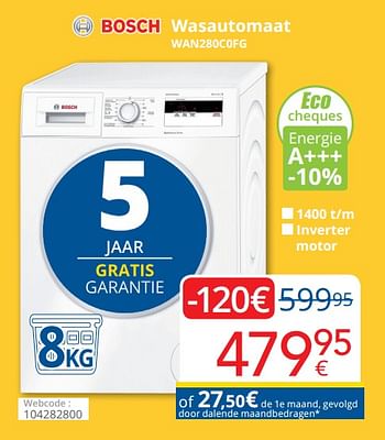 Promoties Bosch wasautomaat wan280c0fg - Bosch - Geldig van 01/07/2020 tot 31/07/2020 bij Eldi