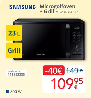 Promoties Samsung microgolfoven + grill mg23k3515ak - Samsung - Geldig van 01/07/2020 tot 31/07/2020 bij Eldi