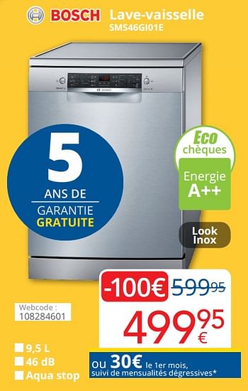 Promotions Bosch lave-vaisselle sms46gi01e - Bosch - Valide de 01/07/2020 à 31/07/2020 chez Eldi
