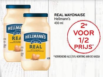 Promoties Real mayonaise hellmann`s 2e voor 1-2 prijs - Hellmann's - Geldig van 15/07/2020 tot 28/07/2020 bij Alvo