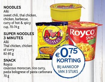 Promoties Noodles aïki €0. 75  KORTING BIJ AANKOOP VAN 3 STUK - Aiki - Geldig van 15/07/2020 tot 28/07/2020 bij Alvo