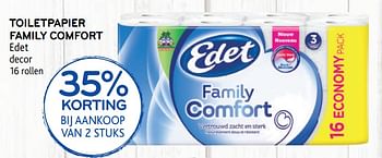 Promoties Toiletpapier family comfort edet decor 35% korting bij aankoop van 2 stuks - Edet - Geldig van 15/07/2020 tot 28/07/2020 bij Alvo