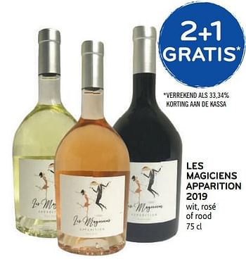 Promoties Les magiciens apparition 2019 wit, rosé of rood 2+1 gratis - Rode wijnen - Geldig van 15/07/2020 tot 28/07/2020 bij Alvo