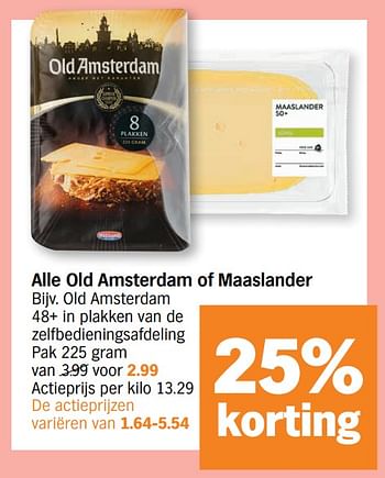Promotions Alle old amsterdam of maaslander old amsterdam 48+ in plakken van de zelfbedieningsafdeling - Old Amsterdam - Valide de 06/07/2020 à 12/07/2020 chez Albert Heijn
