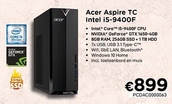 Promoties Acer aspire tc intel i5-9400f - Acer - Geldig van 01/07/2020 tot 15/08/2020 bij Compudeals