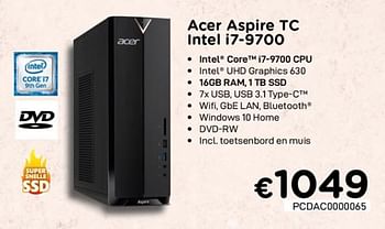 Promoties Acer aspire tc intel i7-9700 - Acer - Geldig van 01/07/2020 tot 15/08/2020 bij Compudeals