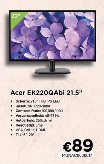 Promoties Acer ek220qabi 21.511 - Acer - Geldig van 01/07/2020 tot 15/08/2020 bij Compudeals