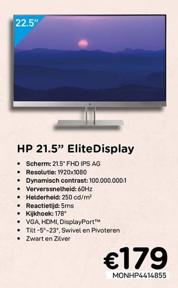 Promoties Hp 21.5`` elitedisplay - HP - Geldig van 01/07/2020 tot 15/08/2020 bij Compudeals