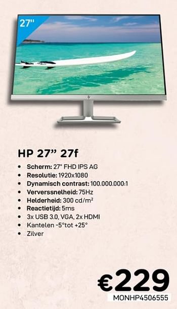 Promoties Hp 27`` monitor 27f - HP - Geldig van 01/07/2020 tot 15/08/2020 bij Compudeals