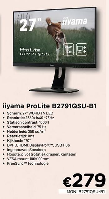 Promoties Iiyama prolite b2791qsu-b1 - Iiyama - Geldig van 01/07/2020 tot 15/08/2020 bij Compudeals