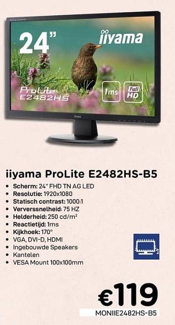 Promoties Iiyama prolite e2482hs-b5 - Iiyama - Geldig van 01/07/2020 tot 15/08/2020 bij Compudeals