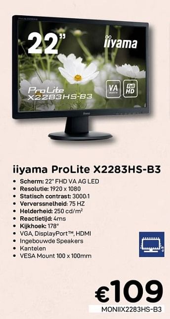 Promoties Iiyama prolite x2283hs-b3 - Iiyama - Geldig van 01/07/2020 tot 15/08/2020 bij Compudeals
