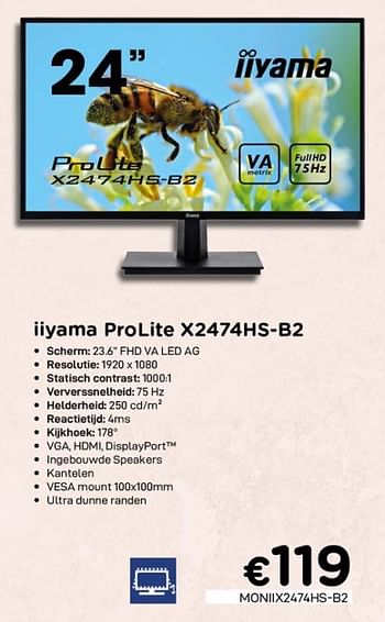 Promoties Iiyama prolite x2474hs-b2 - Iiyama - Geldig van 01/07/2020 tot 15/08/2020 bij Compudeals