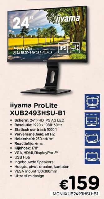 Promoties Iiyama prolite xub2493hsu-b1 - Iiyama - Geldig van 01/07/2020 tot 15/08/2020 bij Compudeals