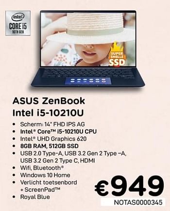 Promoties Asus zenbook intel i5-10210u - Asus - Geldig van 01/07/2020 tot 15/08/2020 bij Compudeals
